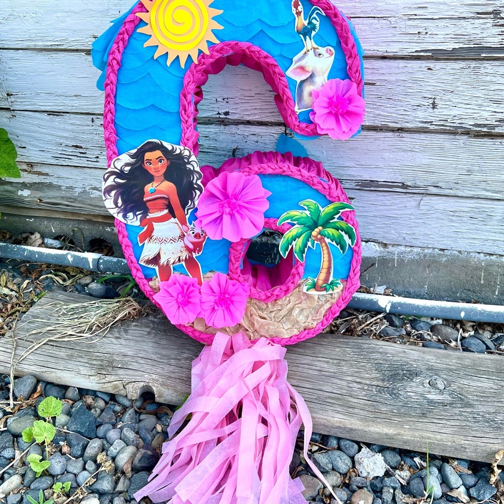 Moana Themed Number 6 Piñata moana birthday party Custom handmade piñata